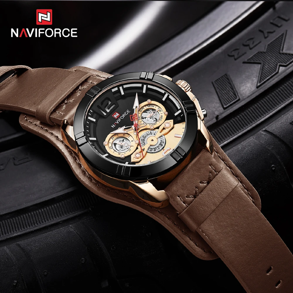 NAVIFORCE мужские часы Топ люксовый бренд бизнес кожа кварцевые часы повседневные водонепроницаемые мужские наручные часы Relogio Masculino