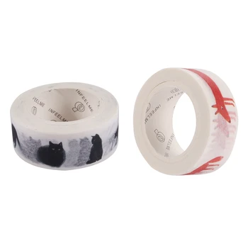 

2 Pcs 1.5Cm Wide Luxuriant Animals Washi Tape Adhesive Tape DIY Scrapbooking Sticker Label Masking Tape(Black Cat & Red Fox)
