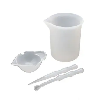 

4Pcs Reusable Silicone Resin Mixing Measuring Cups Sticks Spoon Jewelry Tools N58F