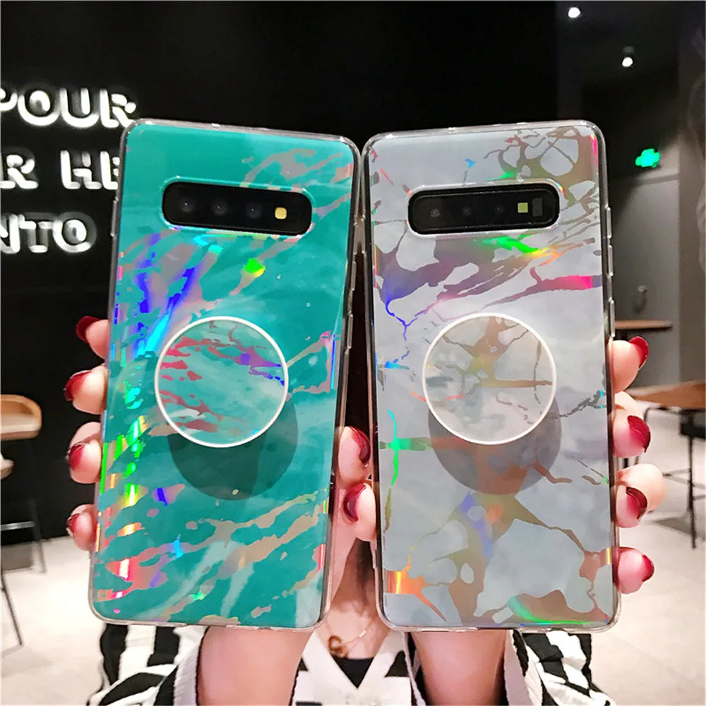 

Glossy Marble Holder Case for Samsung Galaxy Note10 Case Note 8 9 S10e S10 S9 S8 Plus S7 Edge Cover Luxury Grip Laser Phone Case