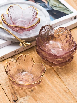 

New Arrivals Nordic Tableware Supplies Gold Inlay Glass Sauce Bowl Japanese Cherry Blossoms Seasoning Plate Small Vinegar Dish