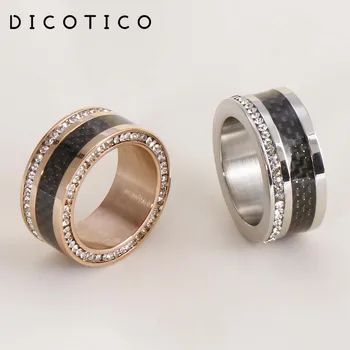 

DICOTICO High Quality Stainless Steel Tri-Color Round Rings For Women Zircon Classic Finger Rings Mujer Anillos Jewelry Party
