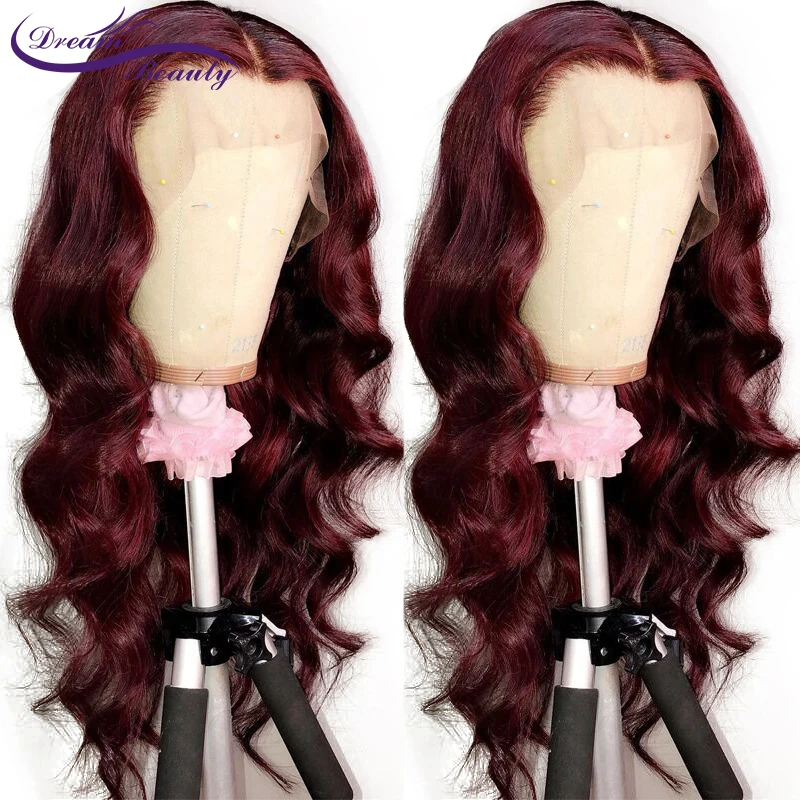 

#99j Burgundy Body Wave Lace Frontal Human Hair Wigs 13x4 Brazilian Lace Front Wigs Remy Hair Pre Plucked Dream Beauty