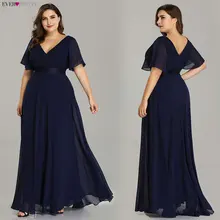 Plus size evening dresses EP09890 ever pretty elegant V-neck ruffles chiffon formal evening dress evening dress robe de soiree 2020