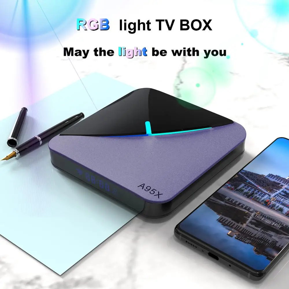 A95X F3 RGB светильник Smart tv Box Android 9,0 4 ГБ 32 ГБ 64 Гб 2,4G/5G Wifi Bluetooth 4,2 Google плеер Amlogic S905X3 Android tv Box