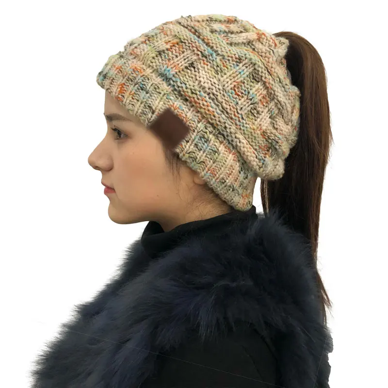 Шапка-бини с конским хвостом, зимняя теплая шапка, женские вязаные шапки, эластичные вязаные шапки, модные вязаные шапочки-бини, Осенние шапочки