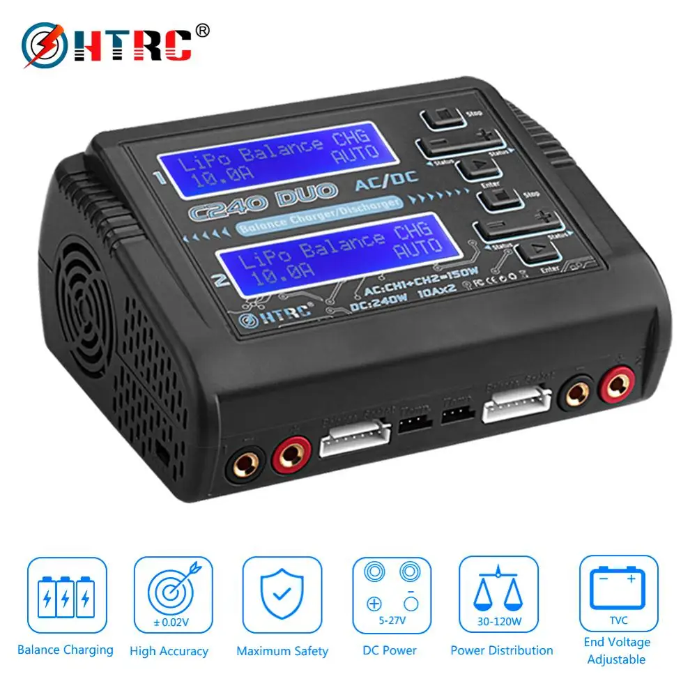 Зарядное устройство HTRC lipo C240 duo AC/150 Вт DC/240 Двухканальное разрядное 10 А для LiHV LiFe