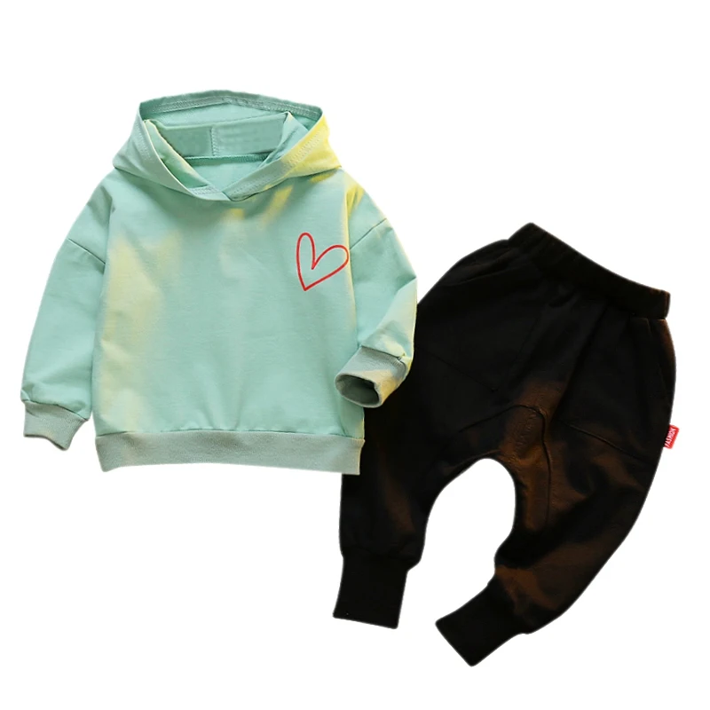 

Autumn Set Baby Boys Long Sleeve Heart Print Hoodie Sweatshirt Tops+Pants Trouser Costume Set