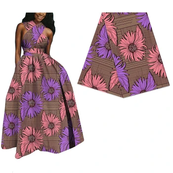 

Pink Floral African Real Wax Fabric 6Yards Print Batik Cloth Fabric For Women Men Clothes New Design Ankara Real Wax 100%Cotton
