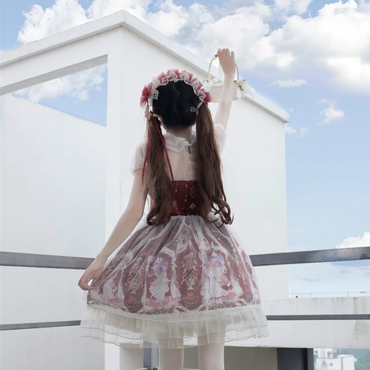 Японский Каваи Ангел песочные часы Лолита платье девушка Jsk Слинг без рукавов платье