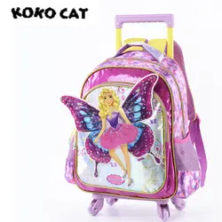 Мультфильм 3D детская школьная сумка тележка Elegant Angel сумки девушки Bookbag школа сумка тележка для девочек-подростков студент мешок