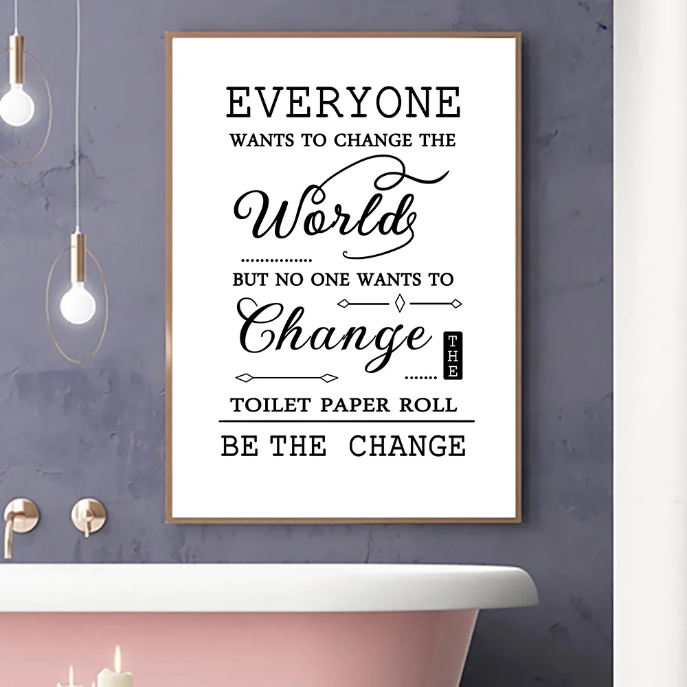 

Bathroom Sign Canvas Painting Wall Art Quote Poster Black And White Posters Modern Wall Pictures For Bathroom Toilet Decoration