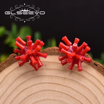 

GLSEEVO Handmade Natural Red Sea Bamboo Coral Stud Earring Ethnic For Women Wedding Girls Party Luxury Jewelry Pendientes GE0661