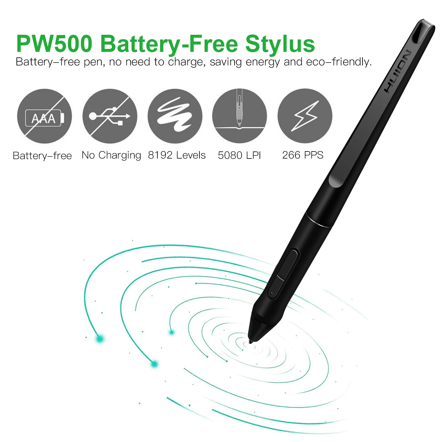 Huion PW201 디지털 펜, 배터리 없는 디지털 펜, 프로그래밍 가능한 버튼..