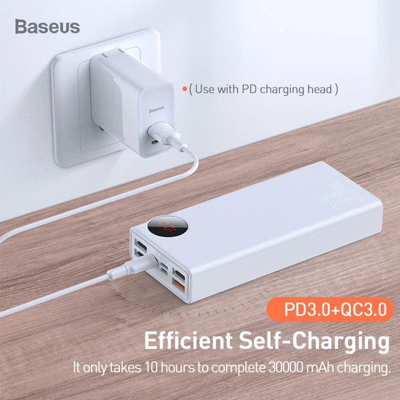 Baseus 30000mah Power Bank External Battery Quick Charge 3.0 QC USB Type-C PD Fast Charging For iPh