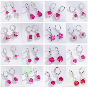 

12 Pairs Lovely Fashion Women Girls Small Earrings Wholesale Red Zircon Crystal Fine Earring Christmas Gift Jewelry