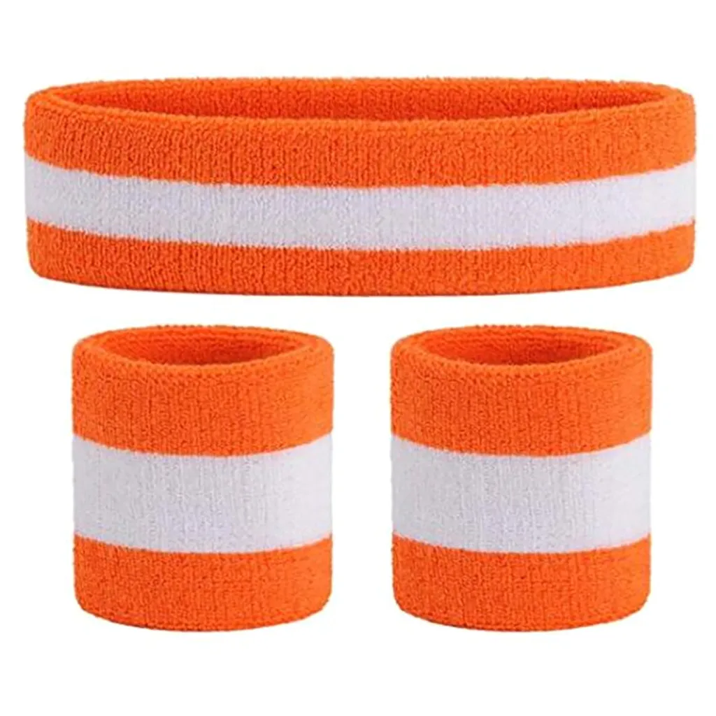 Unisex Sweatband Set- 1 Headband personality Soft and comfortable And 2 Wristbands Cotton for Sports Patchwork