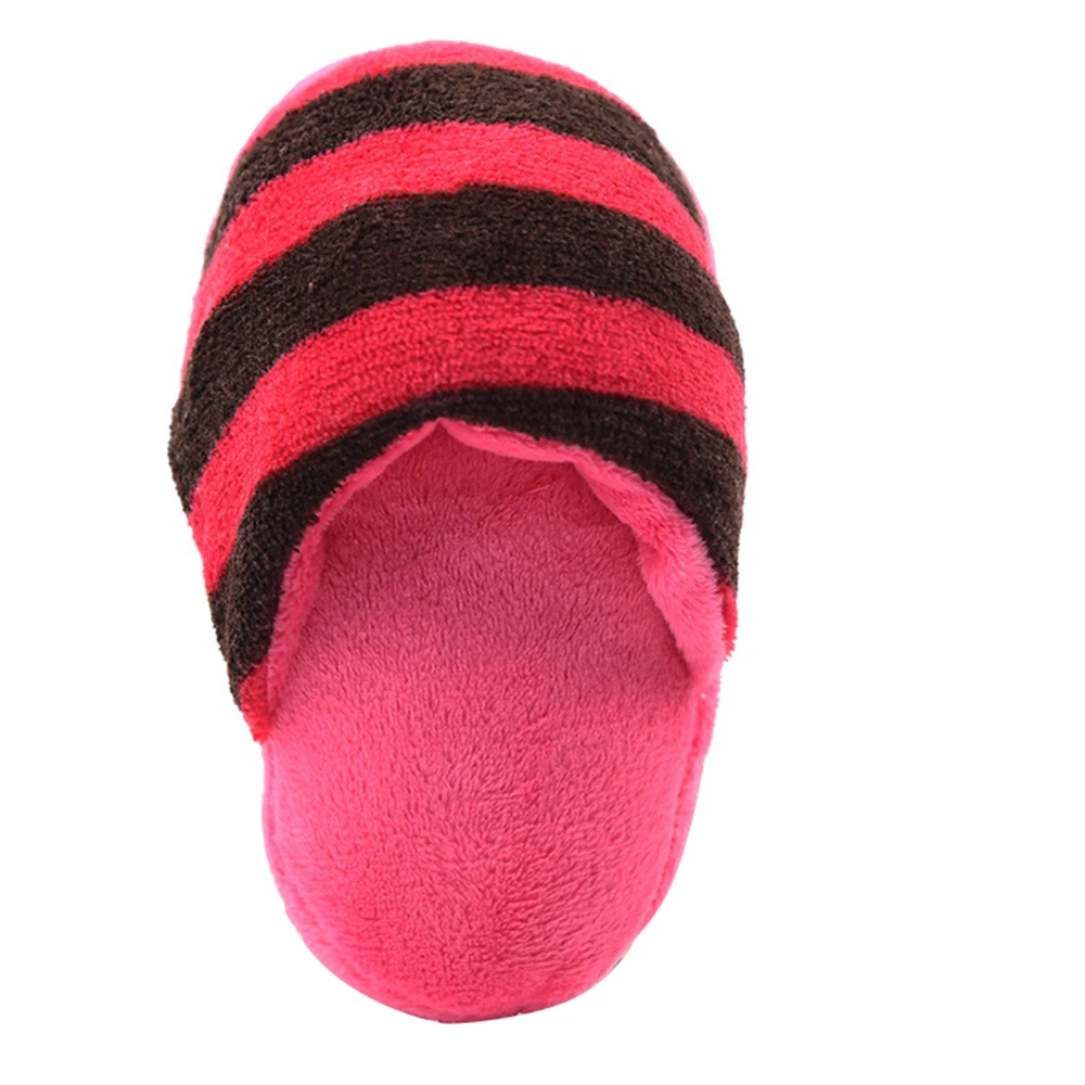 Pet Supply Dog Toy Soft Fleece Slippers Squeak Toys For Small Dog Puppy Striped Plush Slipper Shaped Squeaky Pet Toy Sound Chew