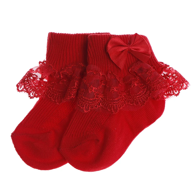 red size S 1 пара, летние короткие носки в стиле ретро с кружевными рюшами и оборками Детские носки принцессы для маленьких девочек Розничная, 4 цвета - Цвет: red size S