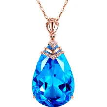  2021 New Wholesale Luxury Blue Water Drop Zircon Necklace For Women Trendy Rose Gold Chain Female Jewelry Engagement Party Gifts 