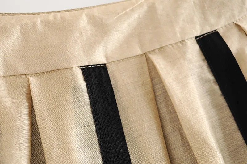 ROHOPO Wide Vertical Striped Maxi Khaki Midi Linen Skirt High Waist Pleated Double Layer Chic Ladies Accordion Falda #2272