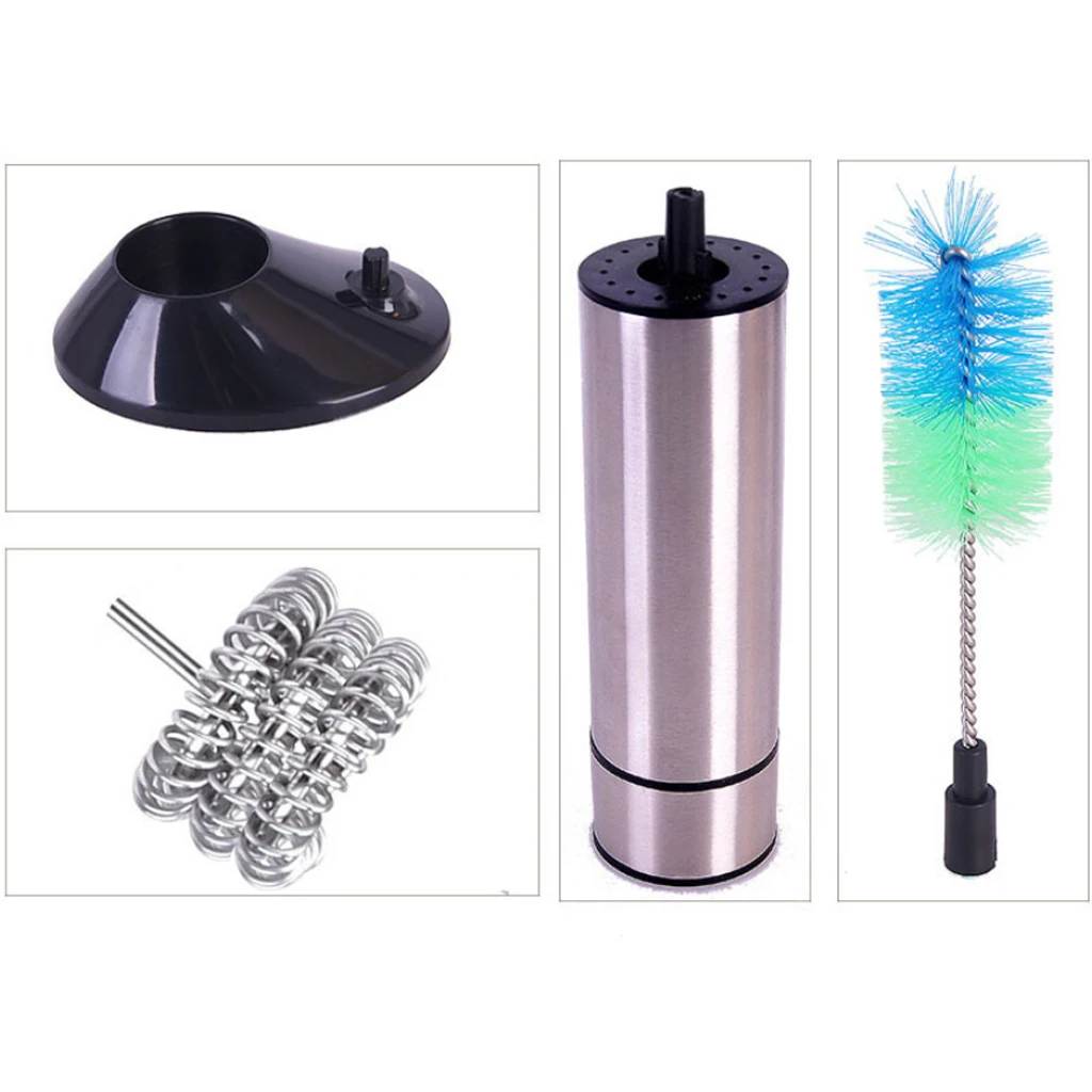 Stainless Steel Electric Handheld Milk Frother - Triple Spring Whisk Head Cleaning Brush Pedestal Stainless Steel Electric Handheld Milk Frother - Triple Spring Whisk Head Cleaning Brush Pedestal