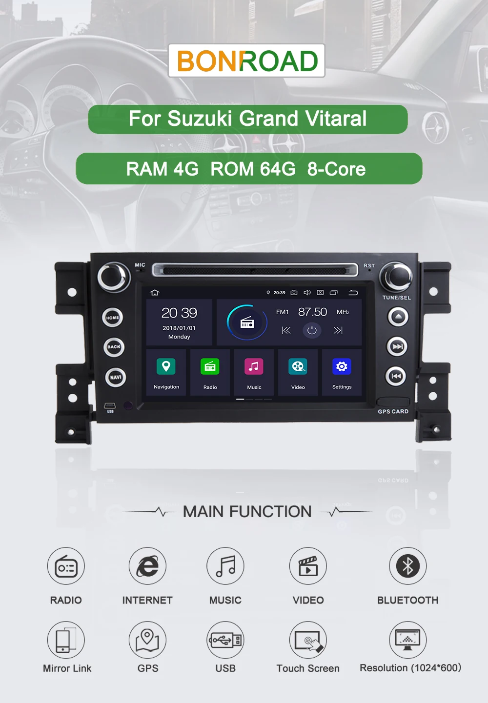Sale Bonroad 7"2Din Android 9.0 Car dvd For suzuki grand vitara 2007-2013 Stereo gps navigation car radio USB audio video player 0