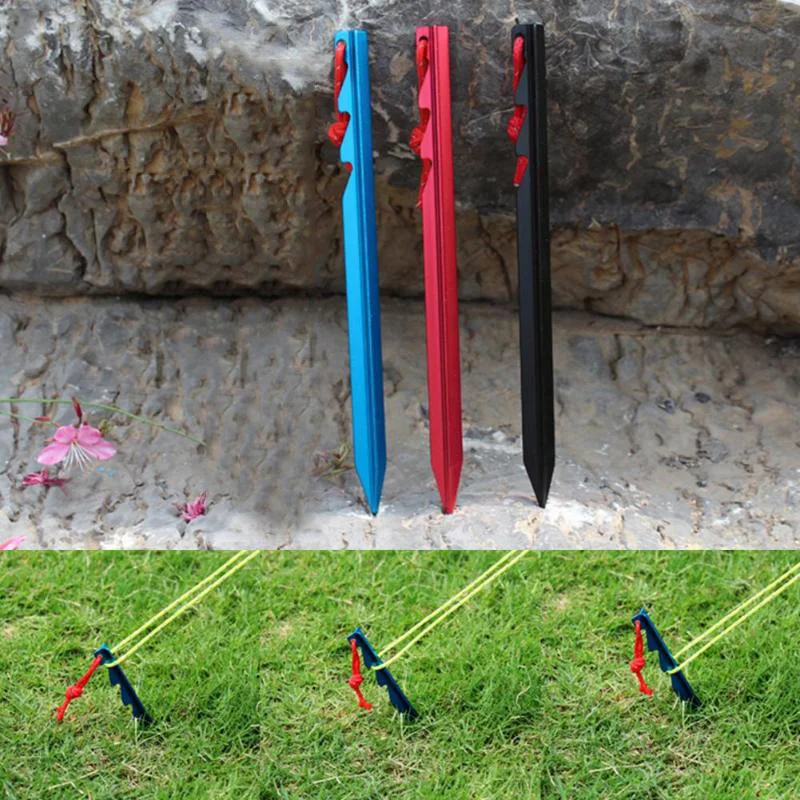 10Pcs Aluminum Alloy Tent Pegs Nails With Rope Lightweight Outdoor Camping Hiking Tent Stakes 4 Colors