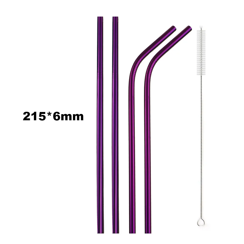 Телескопическая металлическая соломинка для питья, складная многоразовая соломинка, переносная соломинка из нержавеющей стали, чехол и щетка для путешествий - Цвет: 4Pcs-Purple Straws