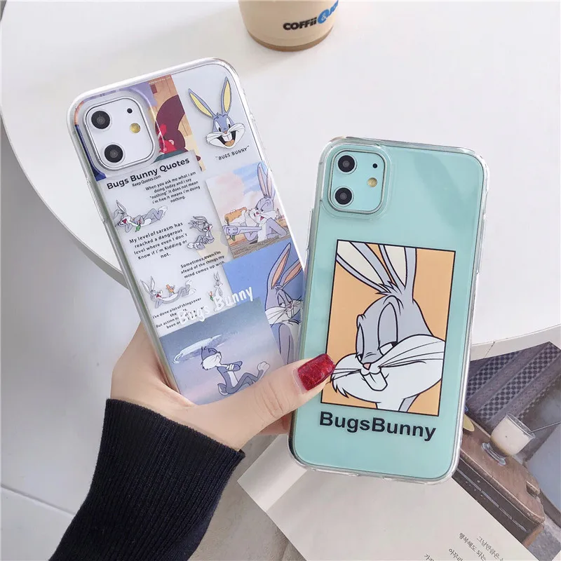 Прозрачный чехол с мультяшным кроликом для iPhone 11 12 mini Pro Max X XR XS 7 8 6 6s Plus телефона