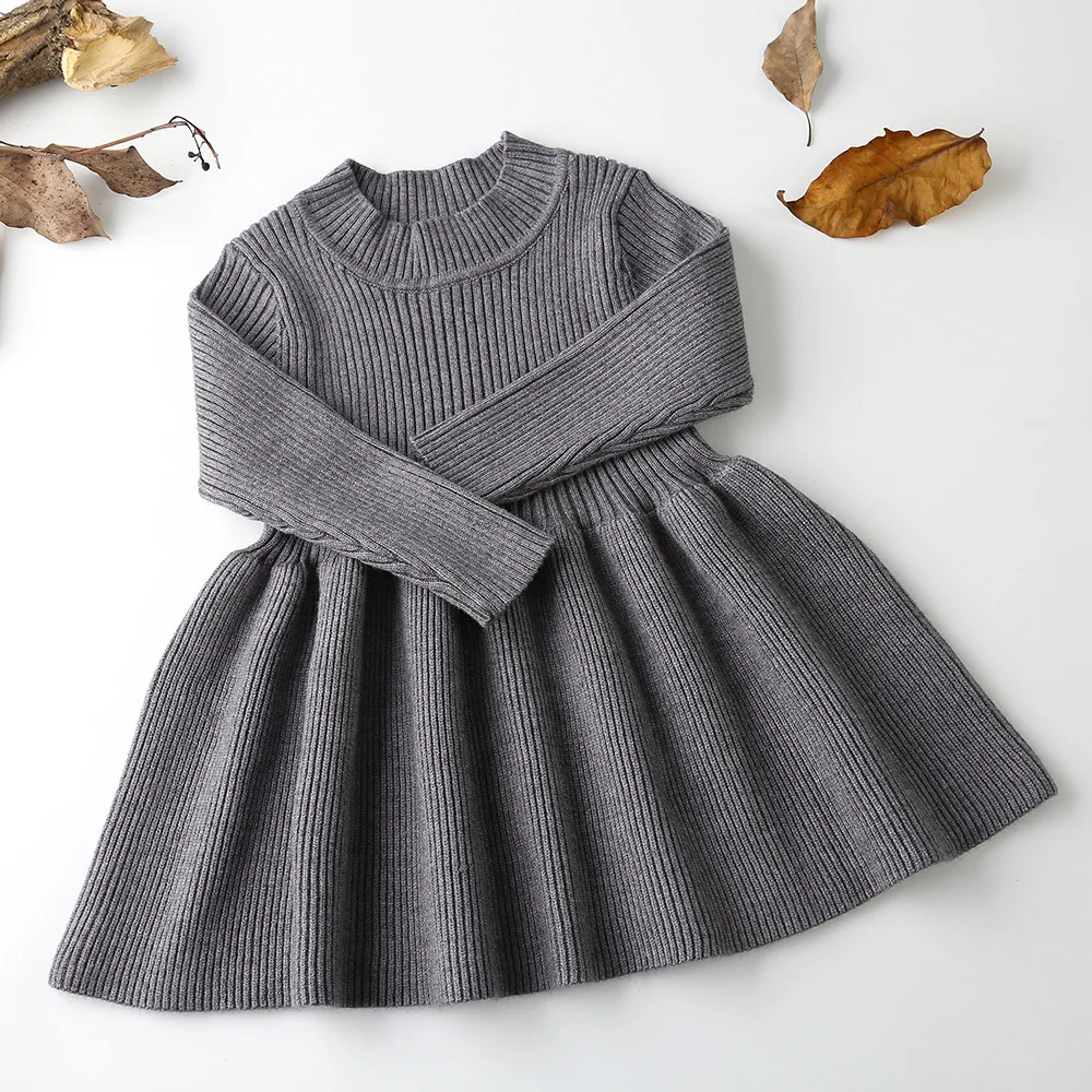 Girls Knitted Dress autumn winter Clothes Lattice Kids Toddler baby dress for girl princess Cotton warm Christmas Dresses