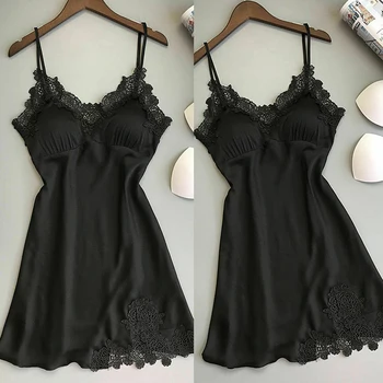 

Hot Sale Nightgowns V-Neck Lace Homewear Set For Women Sleepwear Summer Sexy Lingerie Bow Nightdress Robe Set Femme