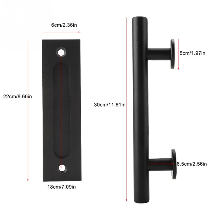 Black Heavy Duty vintage Carbon Steel Sliding Barn Door Closet Pull Handle Wooden Gate Hardware Set For 35~45mm Thickness Door