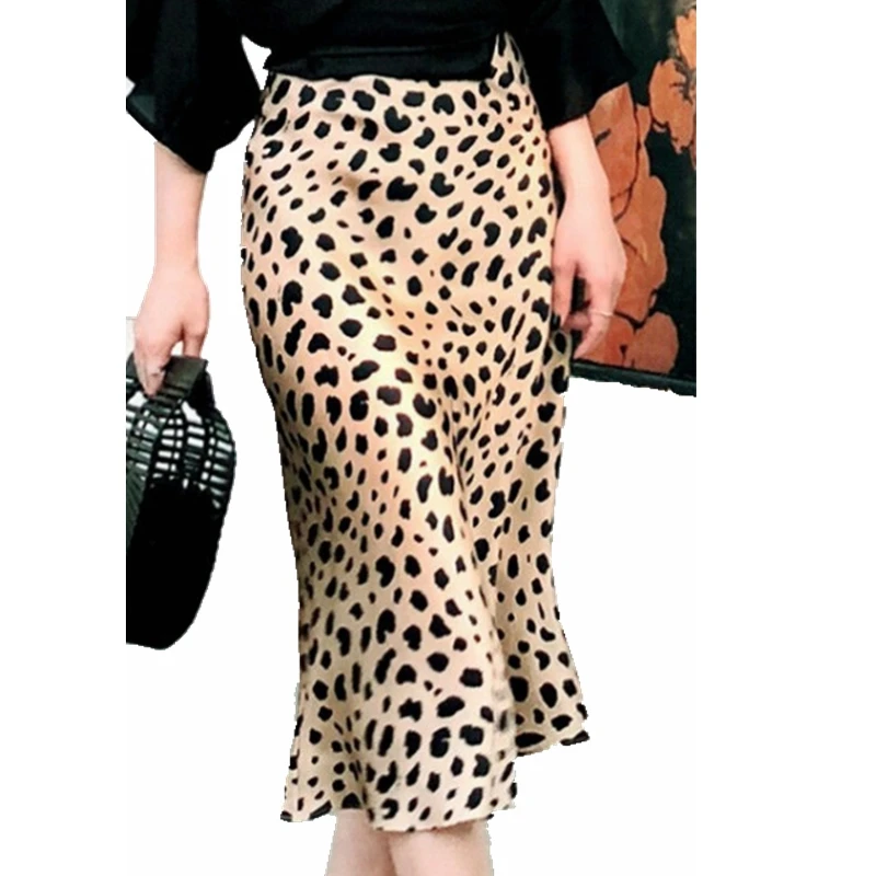 

Fishtail-like skirt new European and American personalities fashion wild explosion models leopard-print skirt light and smooth