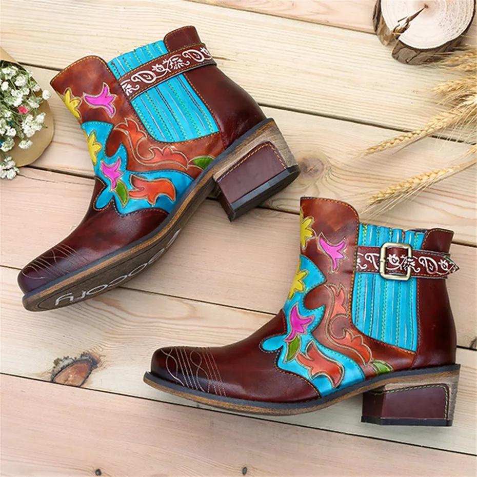 Fashion Women Chelsea Boots Genuine Leather Shoes Woman Bohemian Vintage Slip-on Ankle Boot For Women Casual Spring Winter Shoes (8)