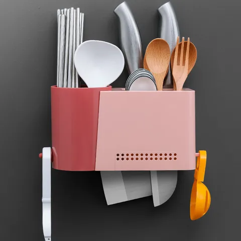 Chopstick Cage Spoon Storage Box  Kitchen Organizer Hooks Knife Holder Drain Rack Storage Basket Shelves