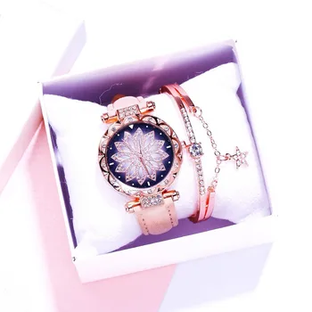 

2019 Women Watches Bracelet set Starry Sky Ladies Bracelet Watch Casual Leather Quartz Wristwatch Clock mujer Relogio Feminino