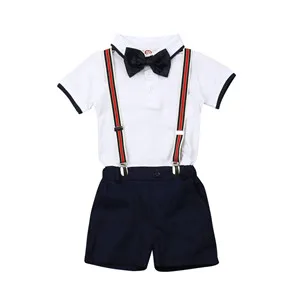 Одежда для маленьких мальчиков г. деловой костюм для маленьких джентльменов футболка с короткими рукавами Топы+ штаны, летняя одежда, От 1 до 5 лет - Цвет: Белый