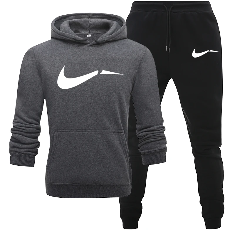 Dark gray black Новинка, мужская спортивная одежда, толстовки, штаны, комплект, весенний спортивный костюм, одежда, повседневный спортивный костюм, мужские толстовки, пальто, мужские джоггеры, уличная одежда - Цвет: Dark gray black