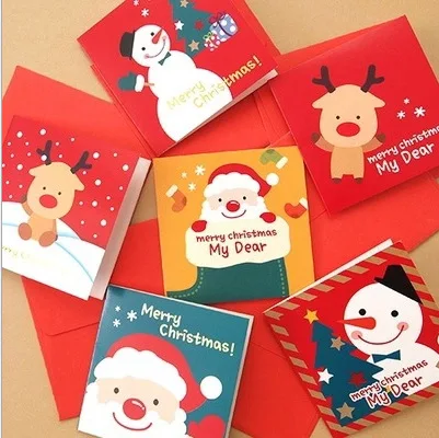 12PCS Cute Pattern Merry Christmas Greetings Paper Postcards Wishes Craft DIY Kids Festival Greet Cards Gift