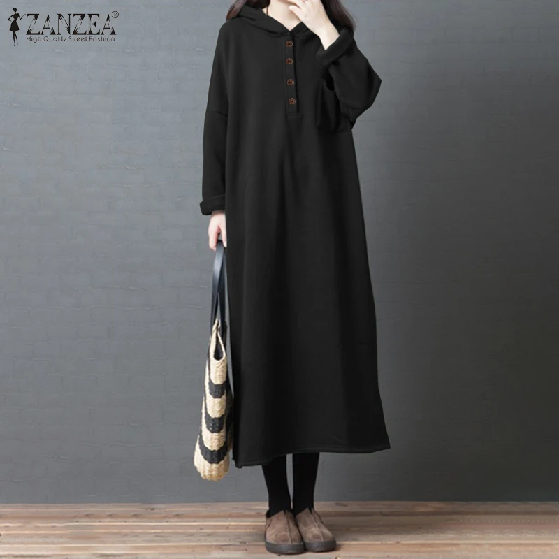 Sweat à capuche, robe manches longues en polaire grande taille noir