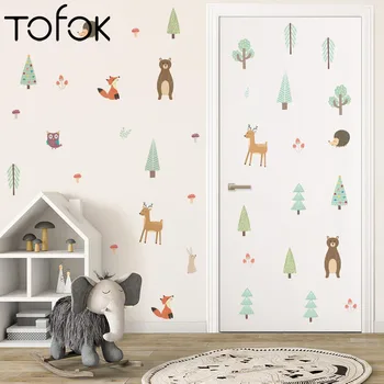 

Tofok 25/30pcs Cartoon Animals Baby Room Wall Decor Wall Stickers for Kids Room Fox Bear Tree Multi-function Wall Decor Stickers