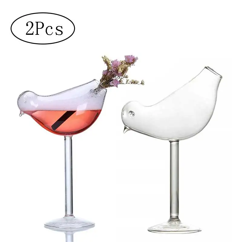 2Pcs/Set Bird Champagne Glass Creative Molecular Smoked Cocktail Goblet Glasses Party Bar Drinking Cup Wine Juice Cup 150ml
