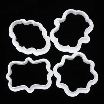 

4pcs Fondant Chocolate Mold Plastic Mould Cookie Cutters Nameplate Shape Bakeware Pastry Utensil Cake Decorating Tools Cake Mold