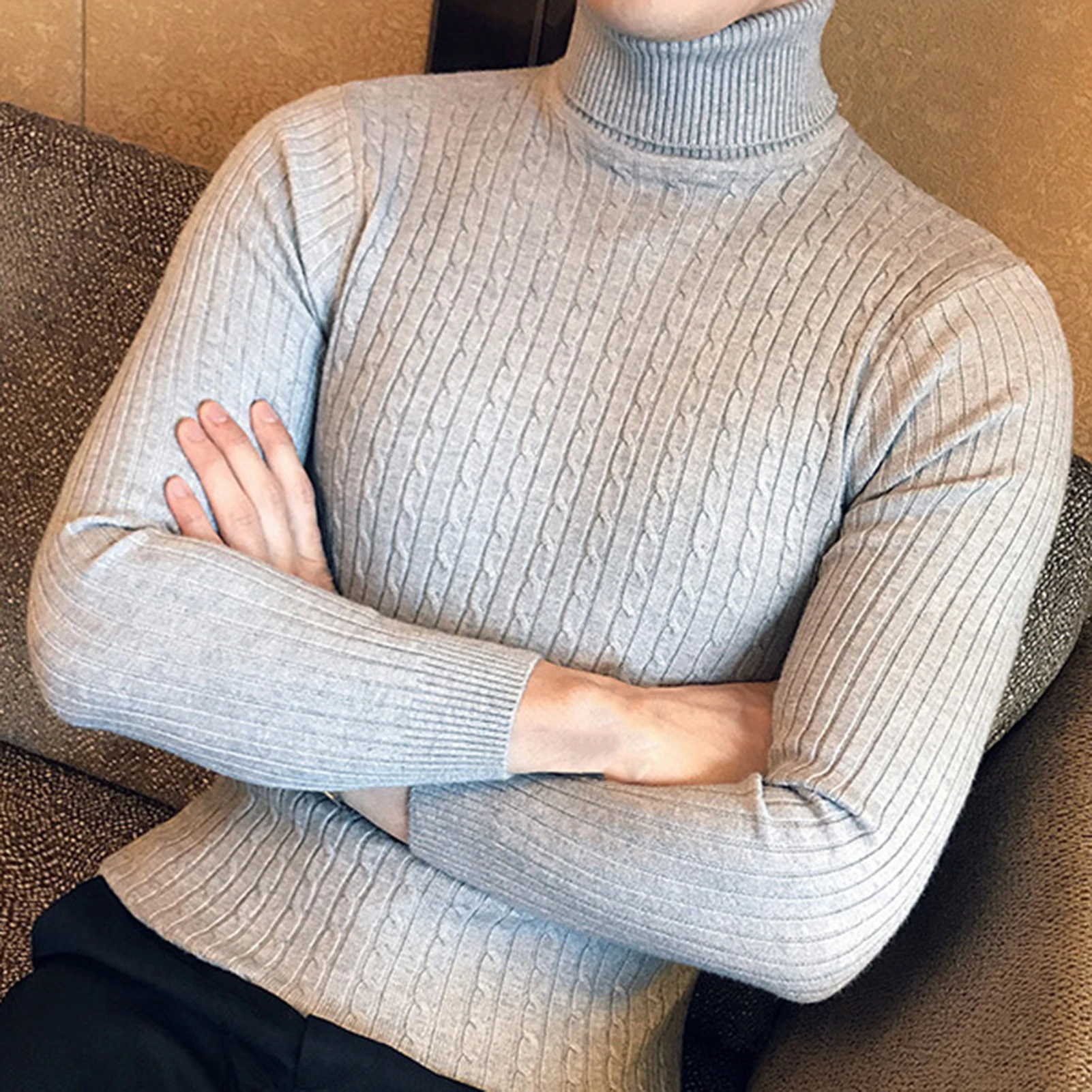 banana republic mens sweaters Casual Men Winter Solid Color Turtle Neck Long Sleeve Twist Knitted Slim Sweater Men's Knitted Sweaters Pullover Men Knitwear mens cream sweater