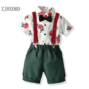 

Wedding Wear Blazers 2020 Ffloral Shirts Short Pants Overalls Sets Child Suit Summer Boy Print Bow Shirt Shorts Two-piece Baby