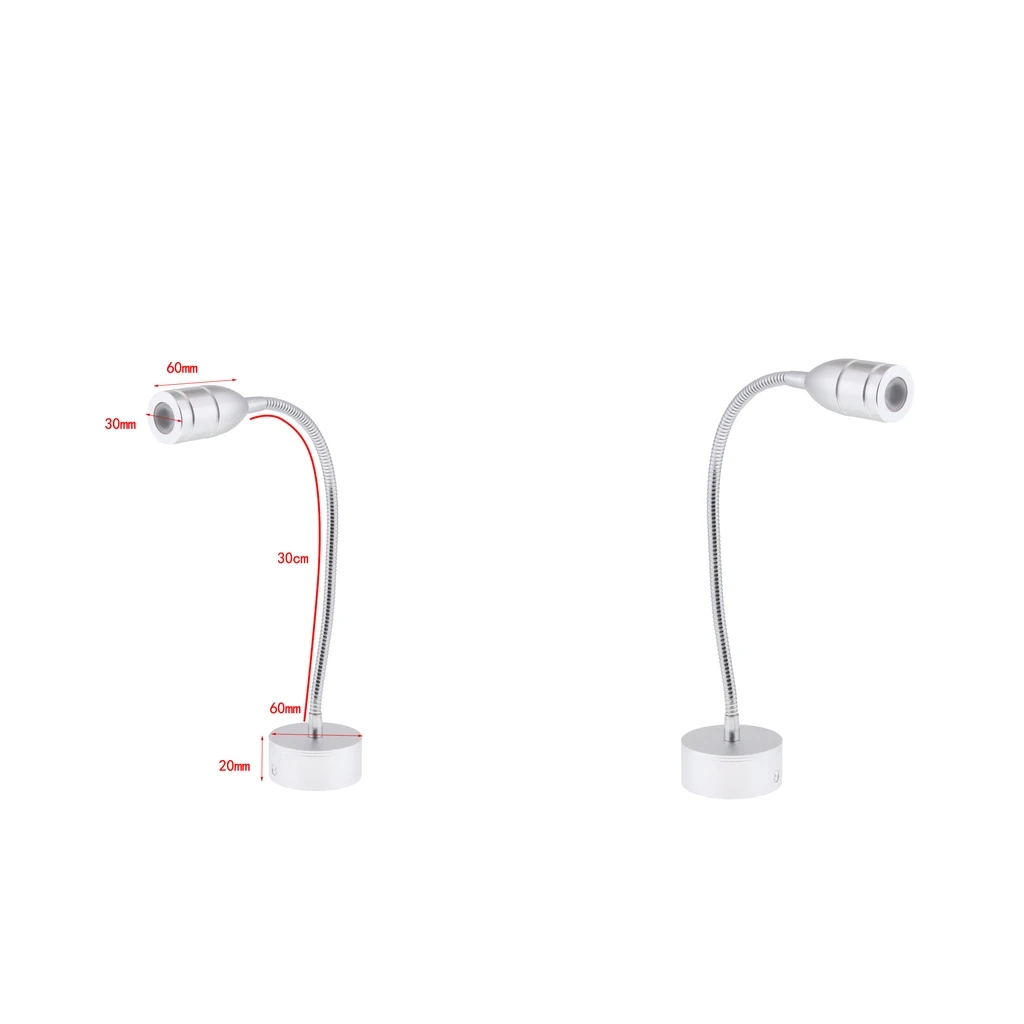 2PCS Marine Boat RV Reading Chart Light Switch Lamp for Bedside Wall Mount - Adjustable Gooseneck 12V 2W - Silver