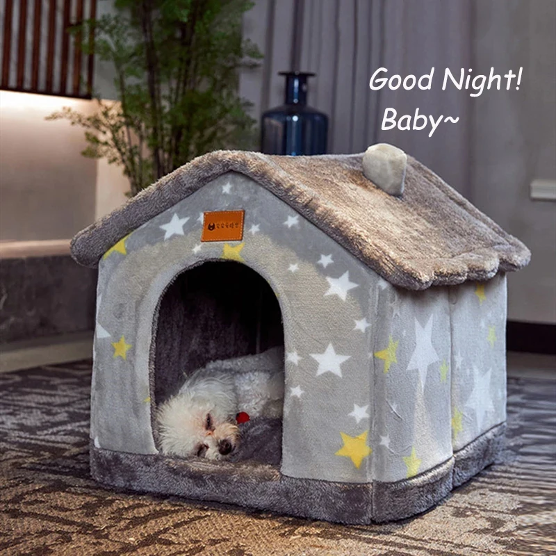 Bolayu Pet Cat Winter Nest Pet Dog Cat Tent House Kennel Winter Warm Nest Soft Foldable Sleeping Mat Pad Gray, M 