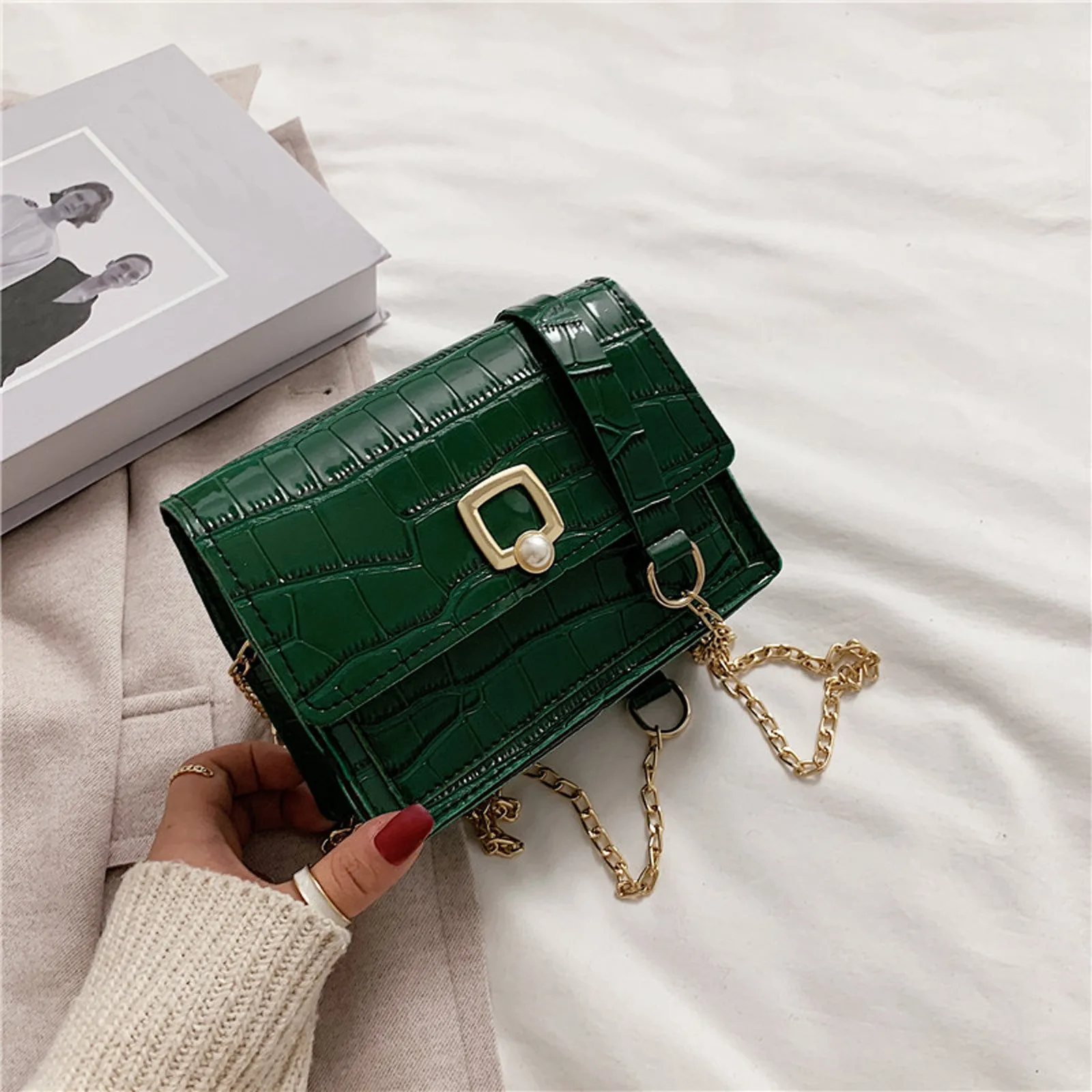 Stone pattern PU Leather Crossbody Bags For Women 2021 Mini Shoulder Messenger Bag With Pearl Lock Lady Travel Totes Handbag | Багаж и