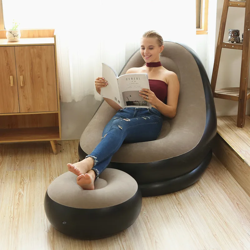 BEAN BAG lazy sofa inflatable folding recliner outdoor sofa bed with pedal comfortable flocking single sofa chair pile coating